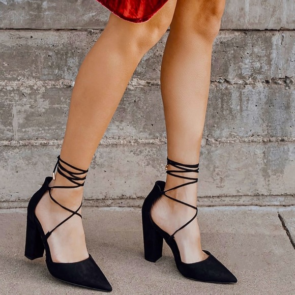 Lulus Shoes - LULU’S Luna Black Suede Lace-up Heels